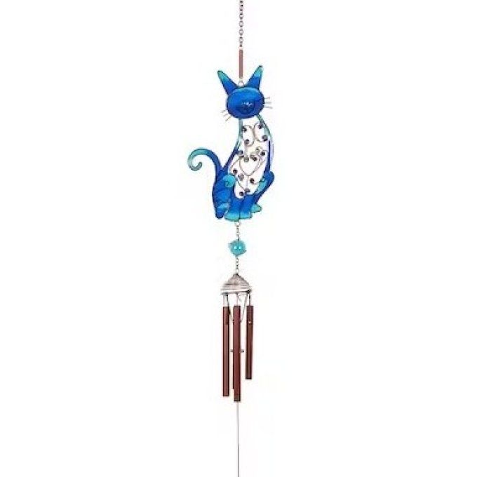 Carillon chat métal bleu.