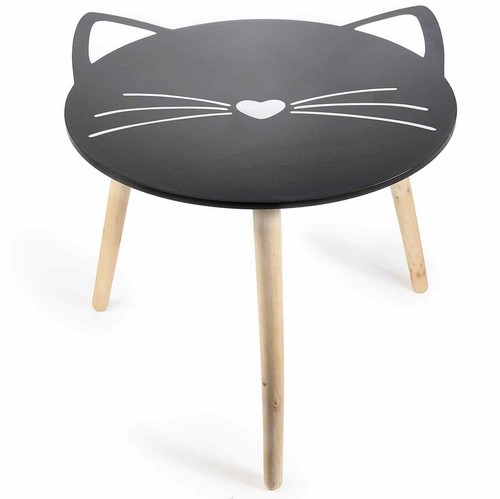 Table en bois en forme de tête de chat noir et blanc - Toutenchat