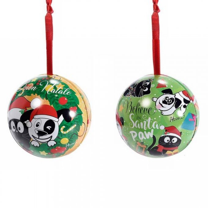 Boule de Noel chat et chien ouvrante pour accrocher en métal 