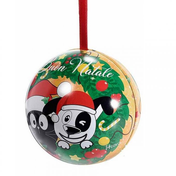 Boule de Noel chat et chien ouvrante pour accrocher en métal 