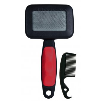 brosse carde rouge avec son peigne de nettoyage