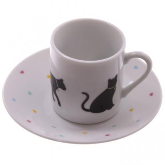 set de 2 tasses et soucoupes chat