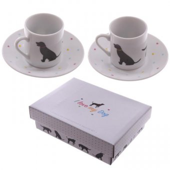 set 2 tasses et soucoupes chien noir