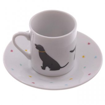 set 2 tasses et soucoupes chien noir