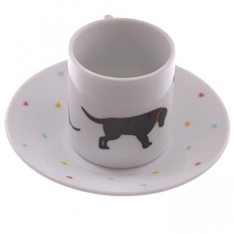 set 2 tasses et soucoupes chien noir