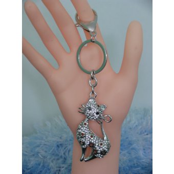 porte clé chat fleur strass