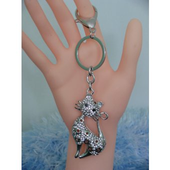 porte clé chat fleur strass