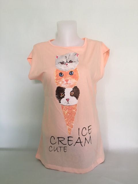 Tee shirt chat ice cream cute