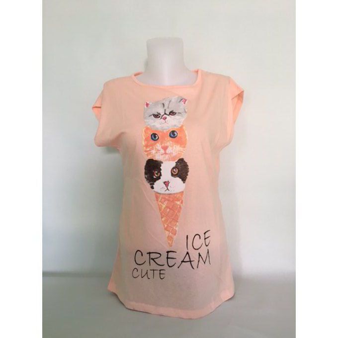 Tee shirt chat ice cream cute