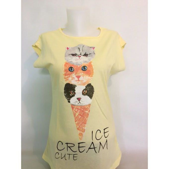 Tee shirt chat ice cream cute