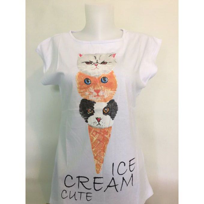 Tee shirt chat ice cream cute