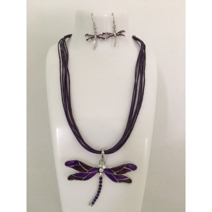 parure collier et boucles d'oreille libellule 
