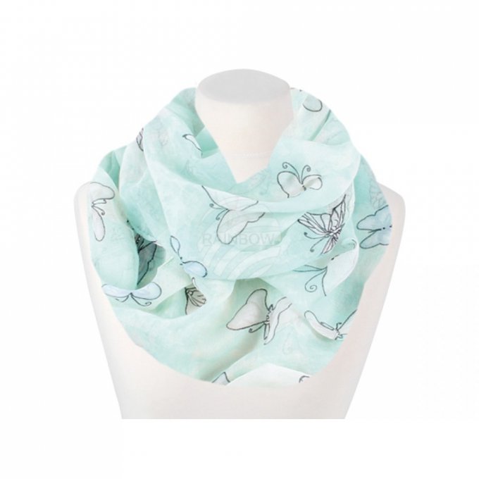 foulard tube vert d'eau avec de jolis papillons