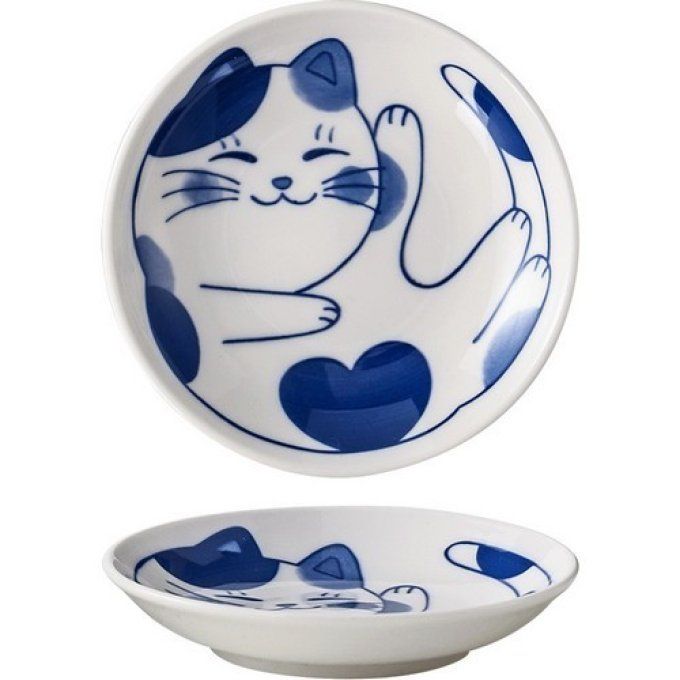 Coupelle ronde chat bleu 10 cm.