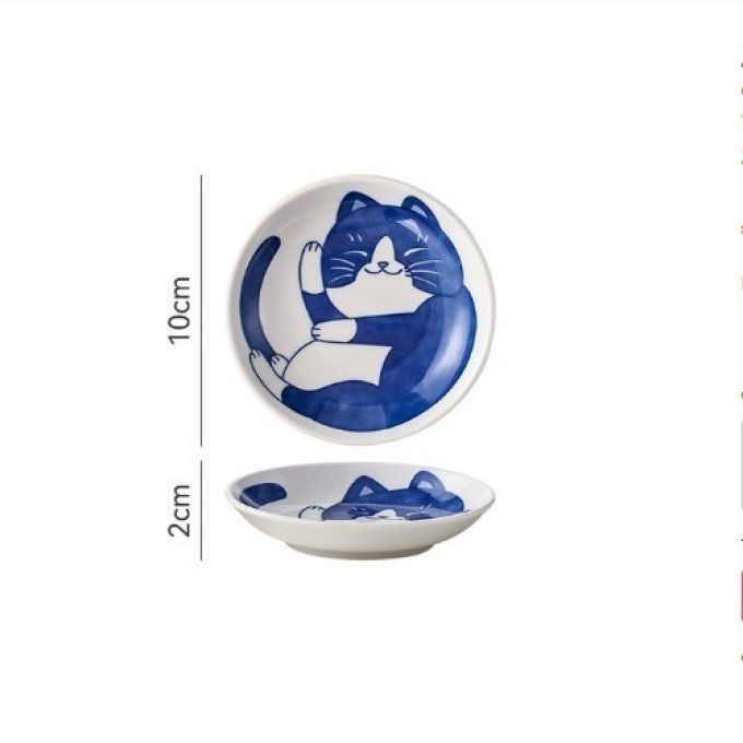 Coupelle ronde chat bleu 10 cm.