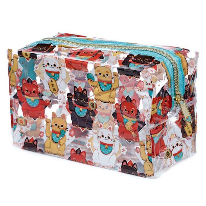  Trousse de Toilette Transparente Maneki Neko - Chat Porte-bonheur