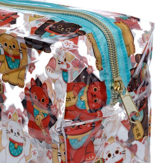  Trousse de Toilette Transparente Maneki Neko - Chat Porte-bonheur