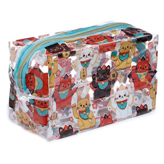  Trousse de Toilette Transparente Maneki Neko - Chat Porte-bonheur