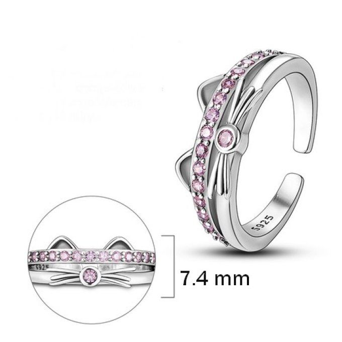 Bague tête de chat strass rose.