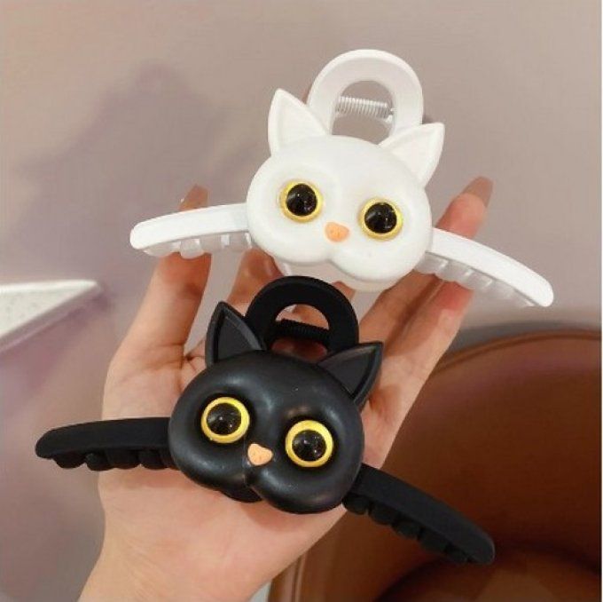 Pince cheveux tête de chat noir ou blanc 
