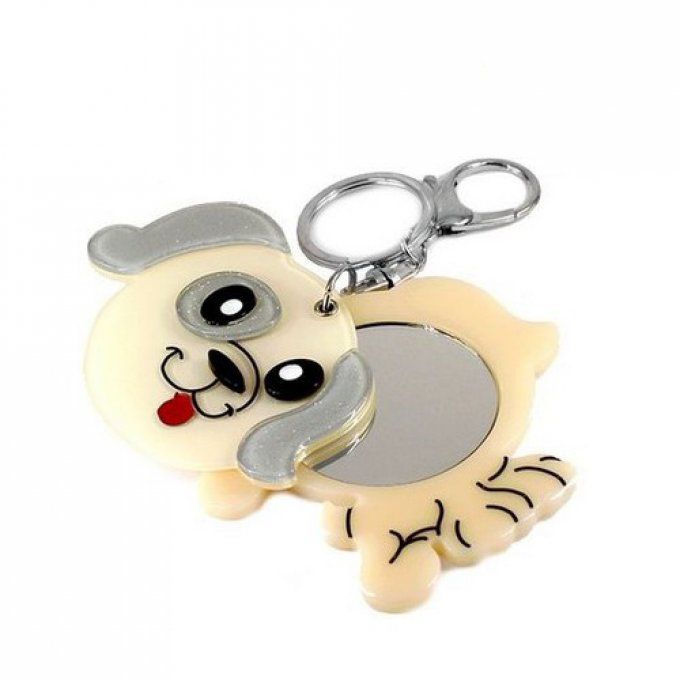 Bijou de sac miroir chien beige et gris