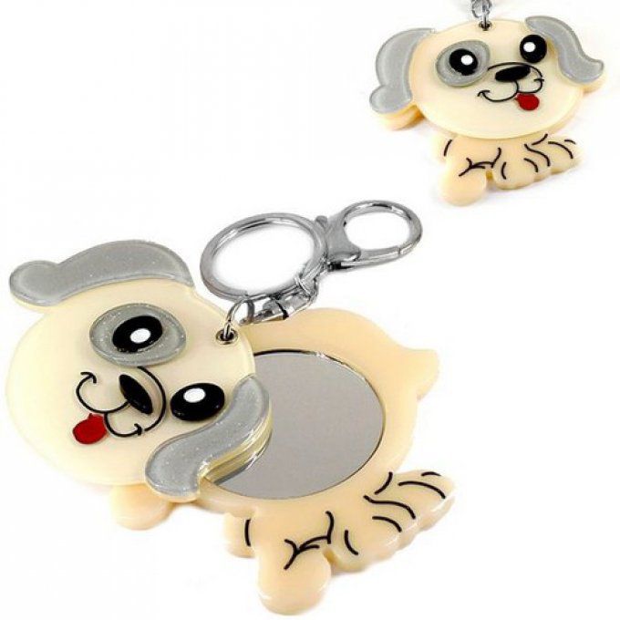 Bijou de sac miroir chien beige et gris