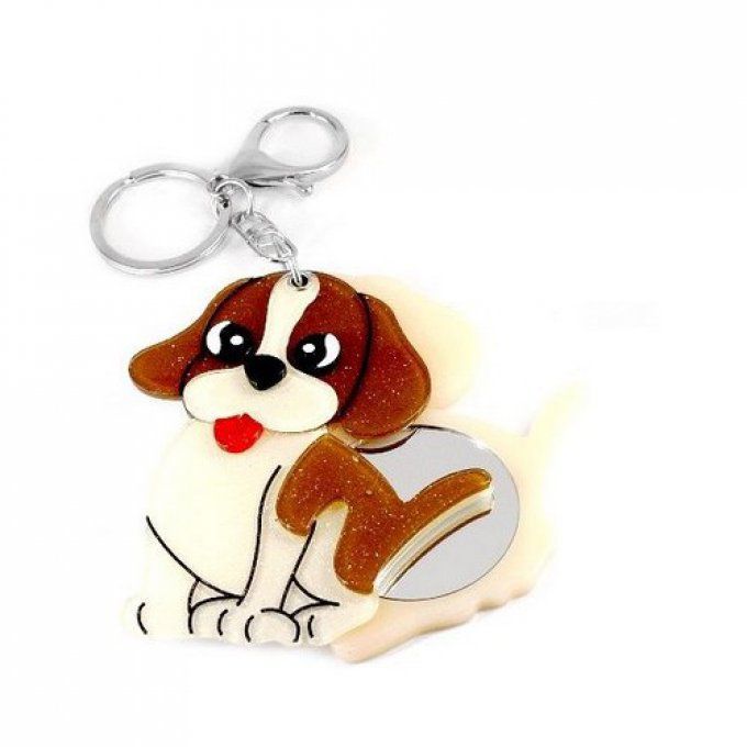 Bijou de sac chien marron et blanc miroir