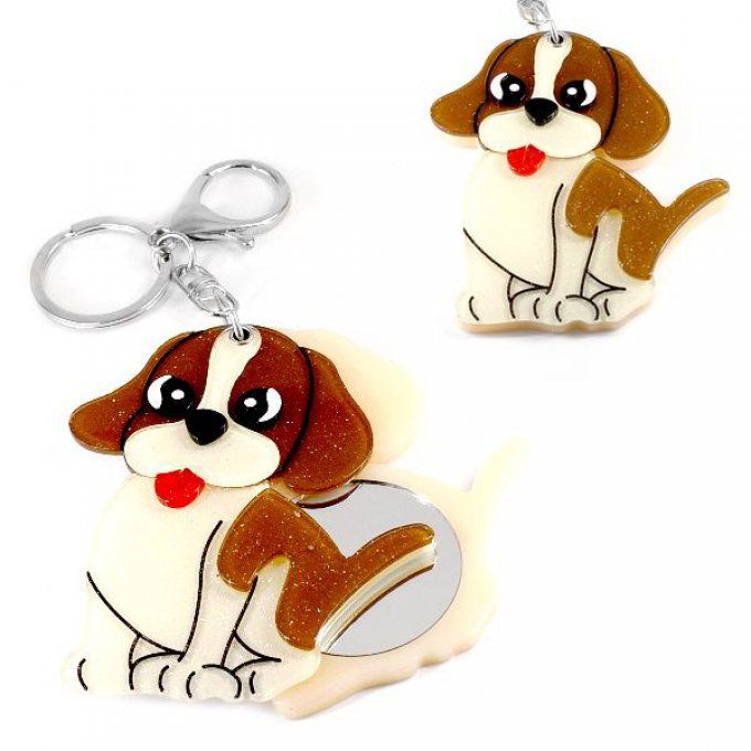 Bijou de sac chien marron et blanc miroir