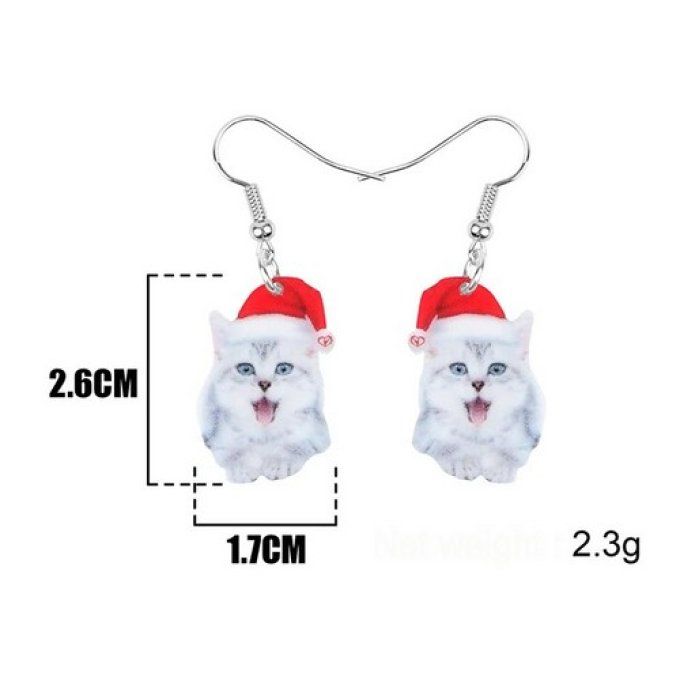 Boucles d'oreille chat de noel bavard.