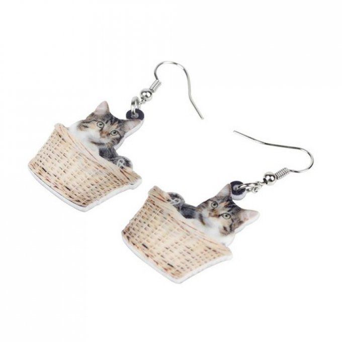 Boucles d'oreille 1 chat dans son panier