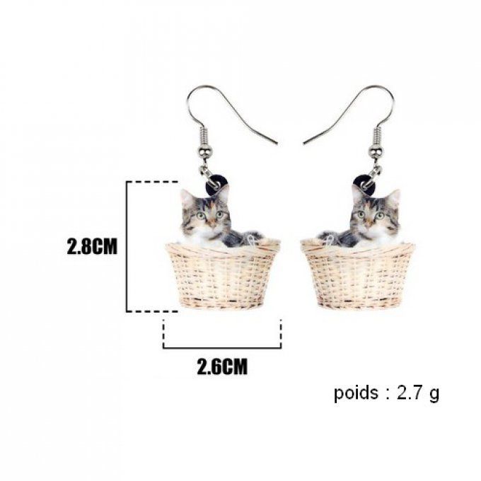 Boucles d'oreille 1 chat dans son panier