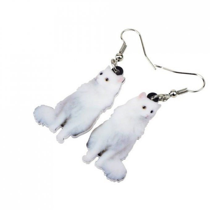 Boucles d'oreilles chat blanc
