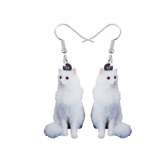 Boucles d'oreilles chat blanc