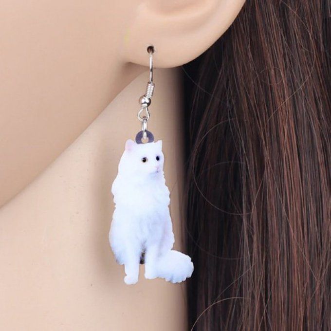 Boucles d'oreilles chat blanc