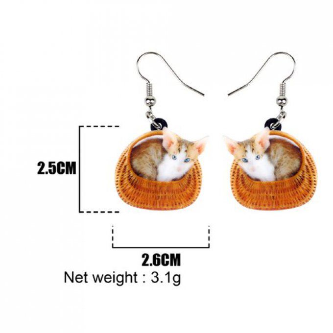 Boucles d'oreille chat oriental dans son panier