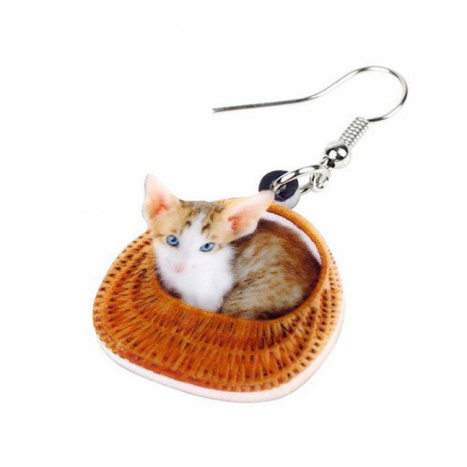 Boucles d'oreille chat oriental dans son panier