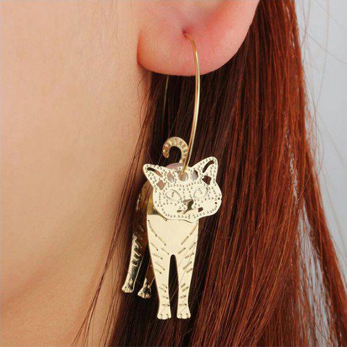 Boucles d'oreille anneau chat perle