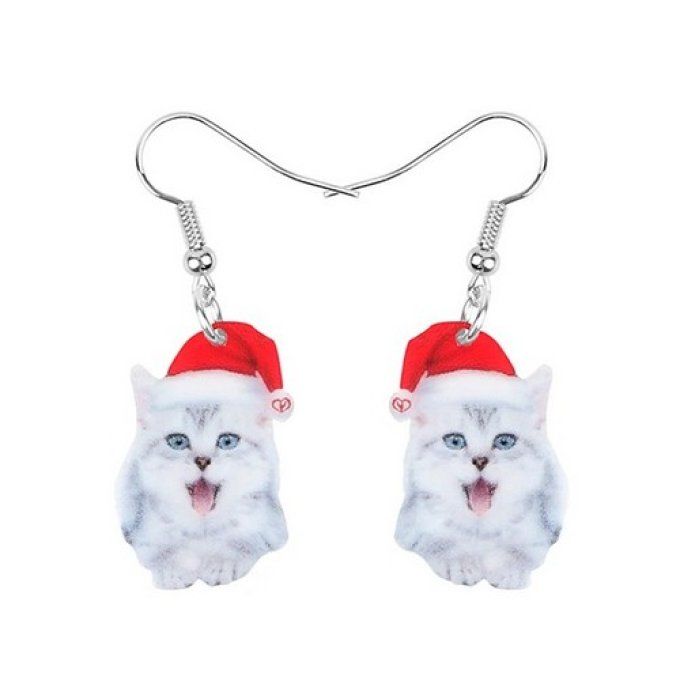 Boucles d'oreille chat de noel bavard.