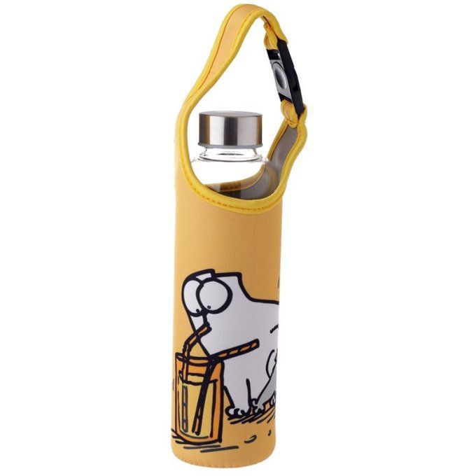 Bouteille d'Eau en Verre (Gourde) 500ml avec Manchon à Sangle de Transport Simon's Cat - Chat
