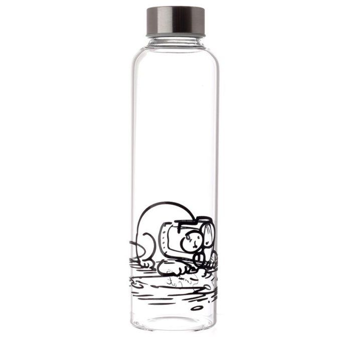 Bouteille d'Eau en Verre (Gourde) 500ml avec Manchon à Sangle de Transport Simon's Cat - Chat