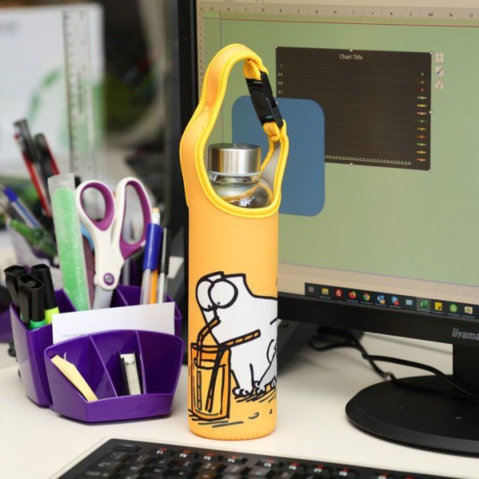 Bouteille d'Eau en Verre (Gourde) 500ml avec Manchon à Sangle de Transport Simon's Cat - Chat