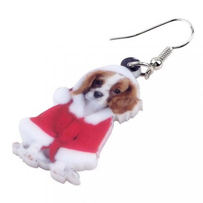 Boucles d'oreille chien king charles de noel.