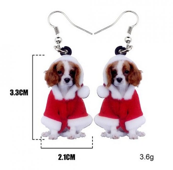 Boucles d'oreille chien king charles de noel.