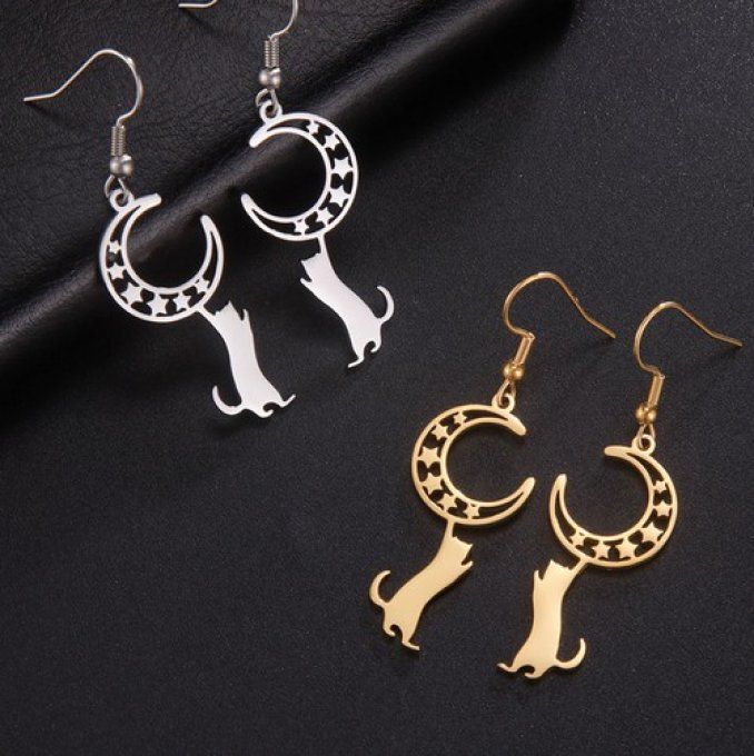 Boucles d'oreilles - Chats sur la lune