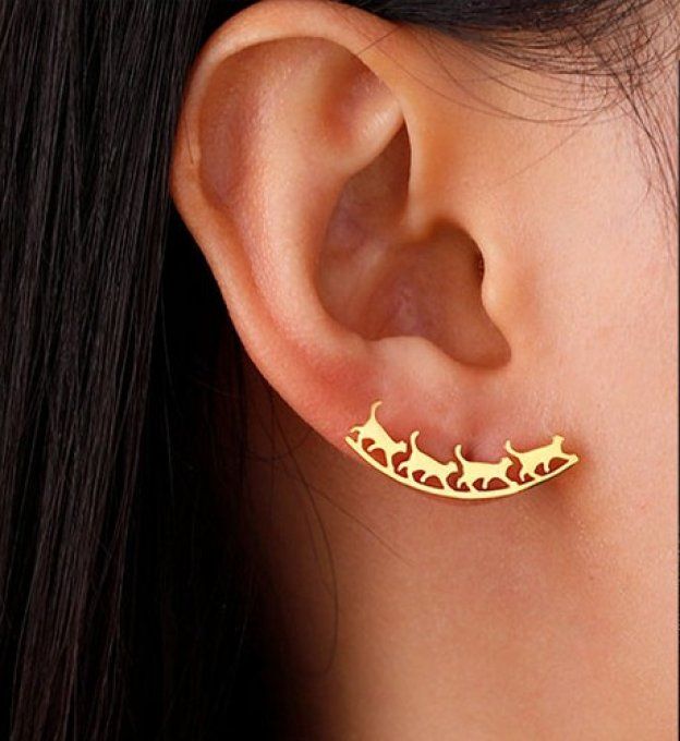 Boucles d'oreilles  chats à la queue leu leu.