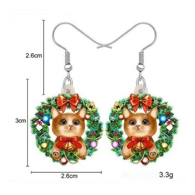 Boucles d'oreille couronne de noel et chats .