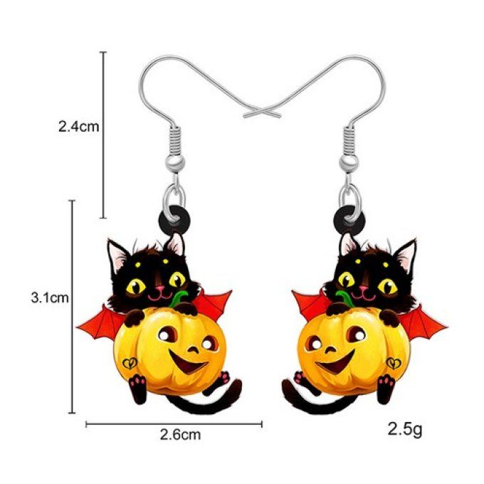 Boucles d'oreilles halloween chat et citrouille.