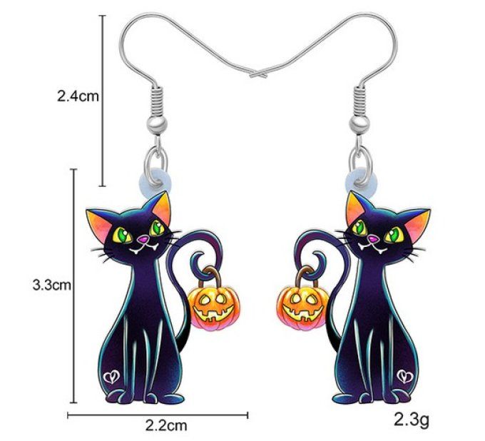 Boucles d'oreilles halloween chat et citrouille.