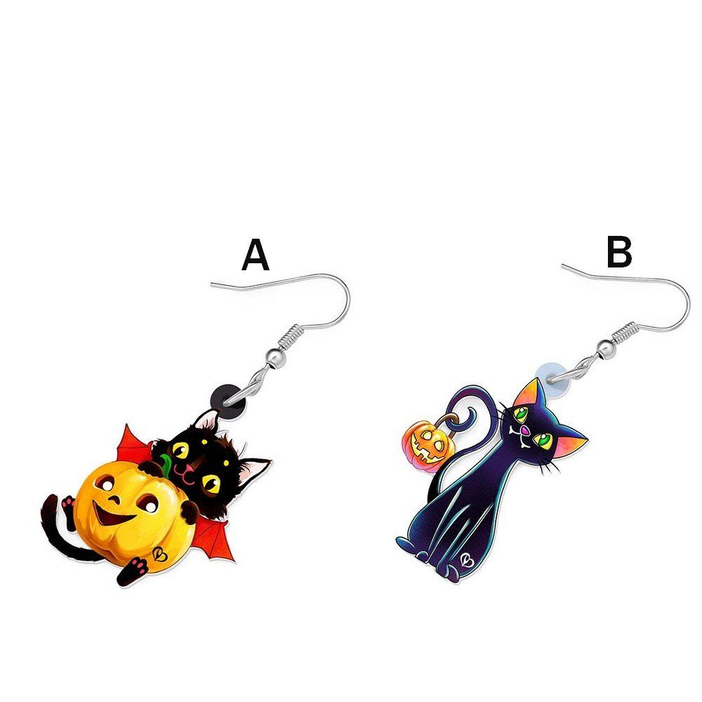 Boucles d'oreilles chat noir sorcier au balai et chapeau. - Toutenchat