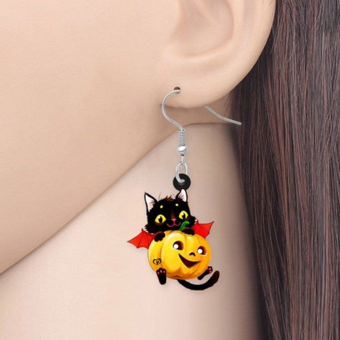 Boucles d'oreilles Chat Noir